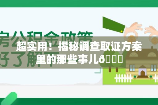 建瓯超实用！揭秘调查取证方案里的那些事儿😎